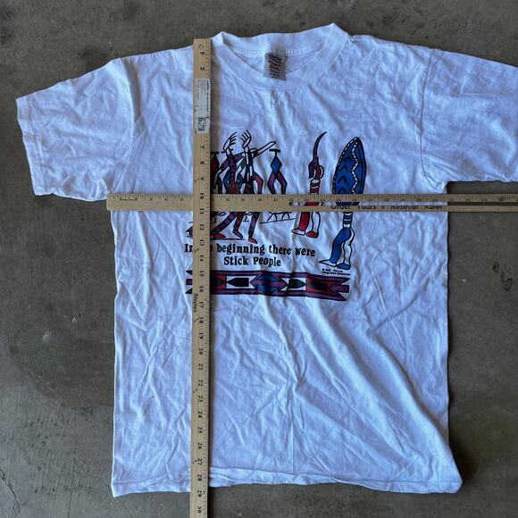 VINTAGE STICK PEOPLE FUNNY SHIRT NATIVE PARODY OBSCURE MENS XL 90S ONEITA HUMOR - Picture 3 of 6